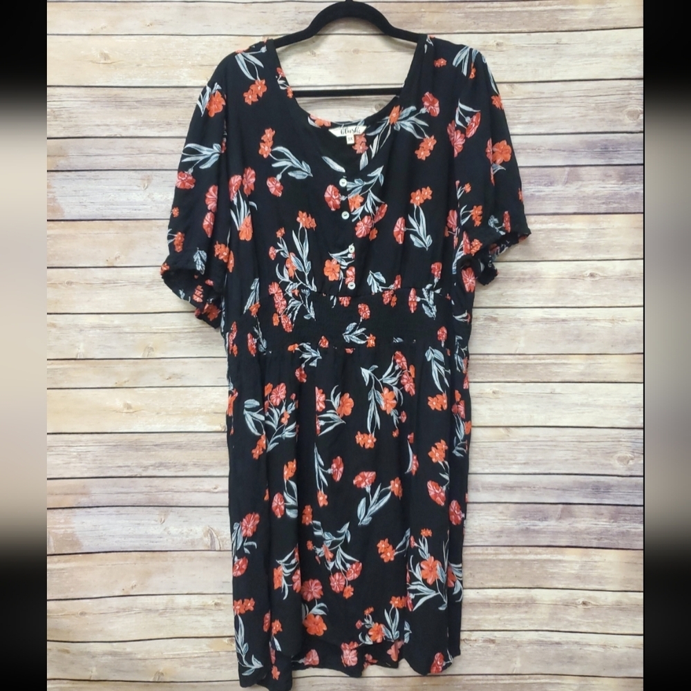 Blush Black Floral Dress – Size 3XL | Button Front Short Sleeve Flowy Midi Dress - Picture 3 of 6